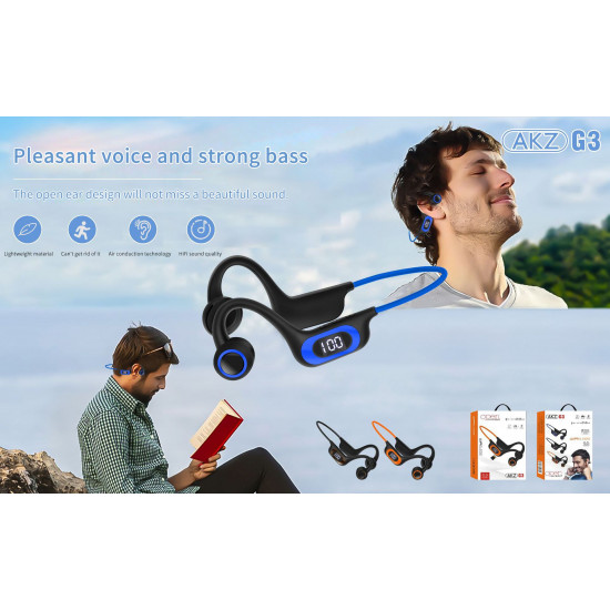 AKZ-G3 Open Ear Bone Conduction Bluetooth Headset, Wireless Earhook Design, Micro SD Slot, Universal Compatibility, Built-in Mic (Orange)