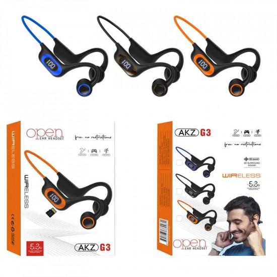 AKZ-G3 Open Ear Bone Conduction Bluetooth Headset, Wireless Earhook Design, Micro SD Slot, Universal Compatibility, Built-in Mic (Orange)