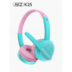 AKZK25 Compact Hi-Fi Bluetooth Wireless Headset with Mic, FM Radio, Extendable Design, AUX Port, TF Slot - Universal Compatibility (PinkBlue)