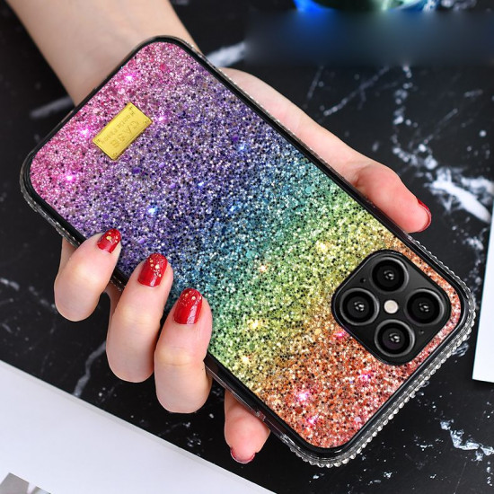 Glitter Luxury Sparkle Rainbow Crystal Bling Diamond Case for Apple iPhone 12 / 12 Pro 6.1 (Red Mix)
