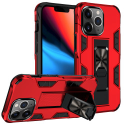 Military Grade Armor Protection Stand Magnetic Feature Case for Apple iPhone 13 Pro Max (6.7) (Red)