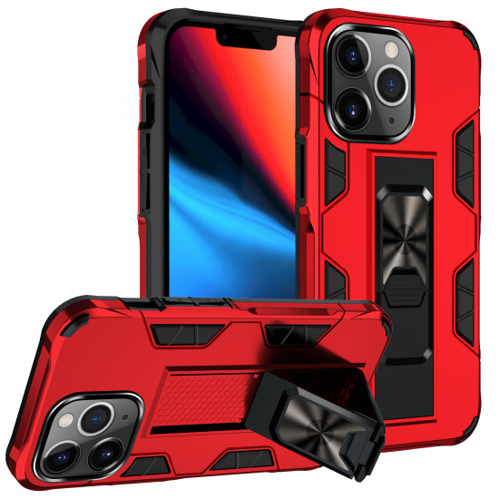 Military Grade Armor Protection Stand Magnetic Feature Case for Apple iPhone 13 Pro Max (6.7) (Red)