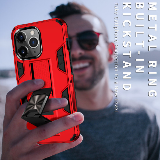 Military Grade Armor Protection Stand Magnetic Feature Case for Apple iPhone 13 Pro Max (6.7) (Red)