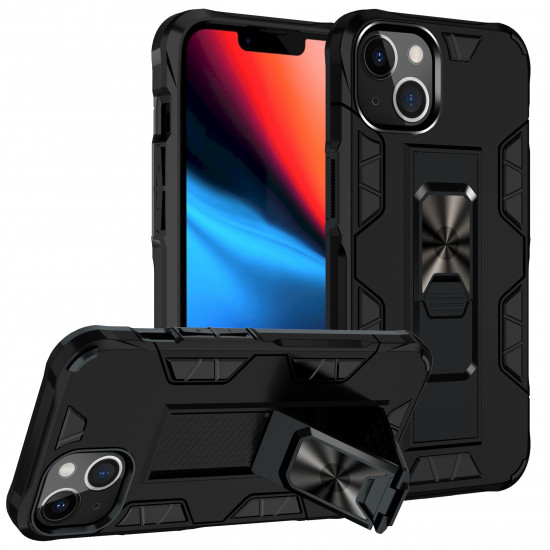 Military Grade Armor Protection Stand Magnetic Feature Case for Apple iPhone 13 (6.1) (Black)