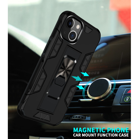 Military Grade Armor Protection Stand Magnetic Feature Case for Apple iPhone 13 (6.1) (Black)