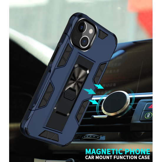 Military Grade Armor Protection Stand Magnetic Feature Case for Apple iPhone 13 Pro Max (6.7) (Navy Blue)