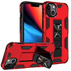 Military Grade Armor Protection Stand Magnetic Feature Case for Apple iPhone 13 (6.1) (Red)