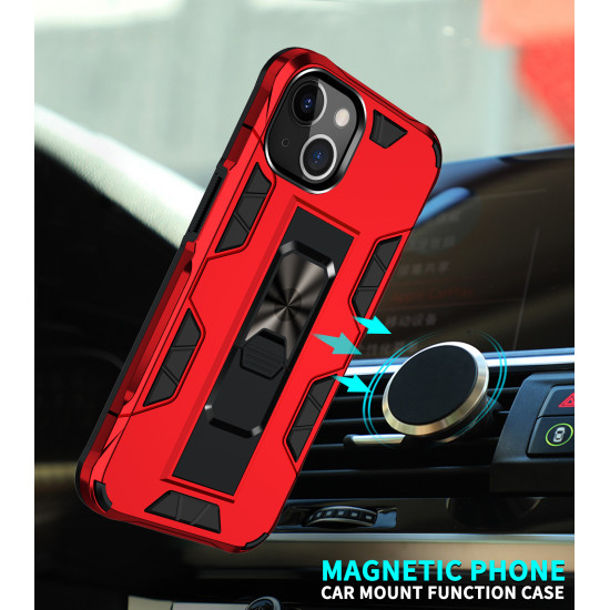 Military Grade Armor Protection Stand Magnetic Feature Case for Apple iPhone 13 (6.1) (Red)