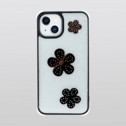 Glitter Jewel Diamond Armor Bumper Case with Camera Lens Protection Cover for Apple iPhone 13 [6.1] (Flower Black)