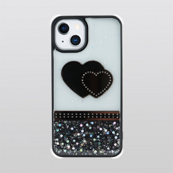 Glitter Jewel Diamond Armor Bumper Case with Camera Lens Protection Cover for Apple iPhone 13 Mini [5.4] (Heart Black)