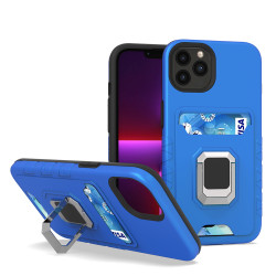 Square Ring Stand Holder with Card Slot Hybrid Case for Apple iPhone 13 (6.1) (Navy Blue)