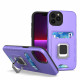 Square Ring Stand Holder with Card Slot Hybrid Case for Apple iPhone 13 Pro Max (6.7) (Purple)