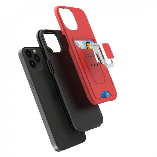 Square Ring Stand Holder with Card Slot Hybrid Case for Apple iPhone 13 (6.1) (Red)