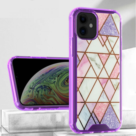 Marble Design Bumper Edge Protection Slim Case for Apple iPhone 13 Pro Max (6.7) (Purple)