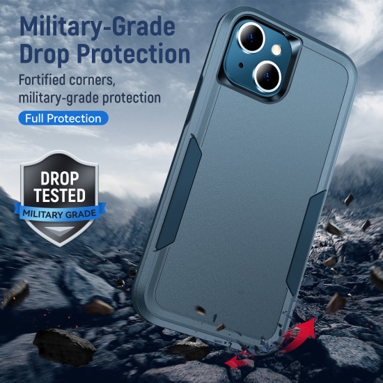 Heavy Duty Strong Armor Hybrid Trailblazer Case Cover for Apple iPhone 13 (6.1) (Navy Blue)