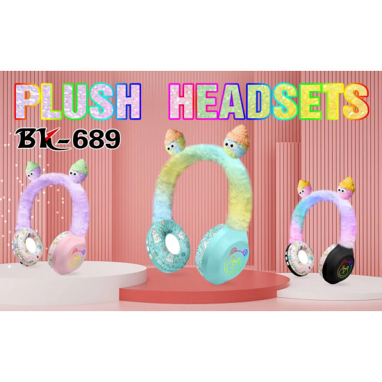 Plush Soft LED Wireless Bluetooth Headset BK689 - Universal Compatibility, HiFi Stereo Sound, Bluetooth 5.0, AUX & TF Slot, Extendable (Black)