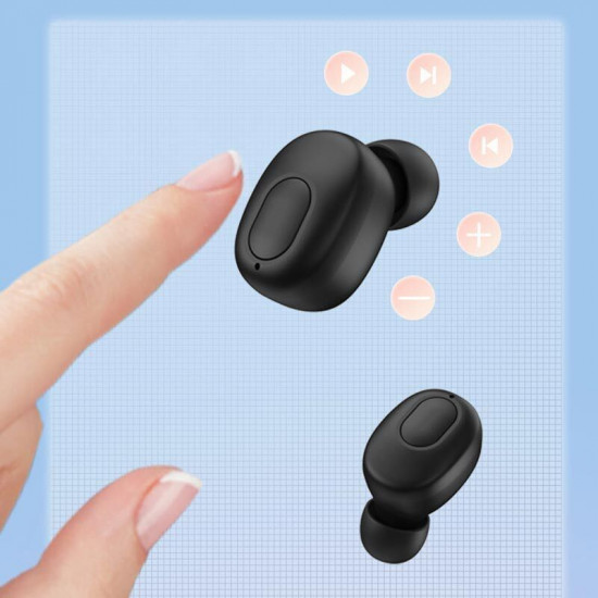 BM02 In-Ear Sports Style TWS Bluetooth Wireless Headphone Earbuds, Universal Compatibility, Built-in Mic, HiFi Sound, Portable & Lightweight (Black)
