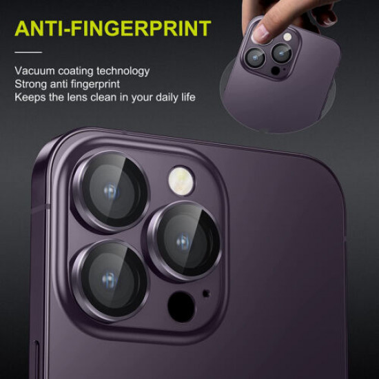 Premium Guard Titanium Alloy HD Tempered Glass Camera Lens Protector for Apple iPhone 14, iPhone 14 Plus (Purple)