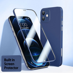 Ultra Slim Tempered Glass Full Body Screen Protector Protection Phone Cover Case for Apple iPhone 12 6.1 (Blue)
