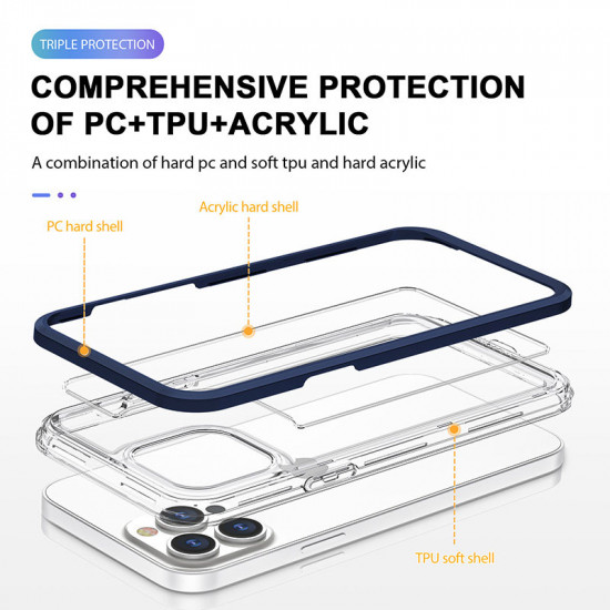 Strong Crystal Clear Slim Hard Bumper Protective Case for Apple iPhone 13 Pro Max (Navy Blue)