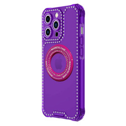 Color Transparent Crystal Diamond MagSafe Case with MagSafe Feature and Camera Lens Protection for Apple iPhone 14 Pro Max [6.7] (Purple)