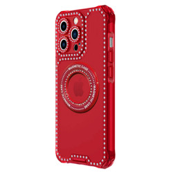 Color Transparent Crystal Diamond MagSafe Case with MagSafe Feature and Camera Lens Protection for Apple iPhone 14 Pro Max [6.7] (Red)