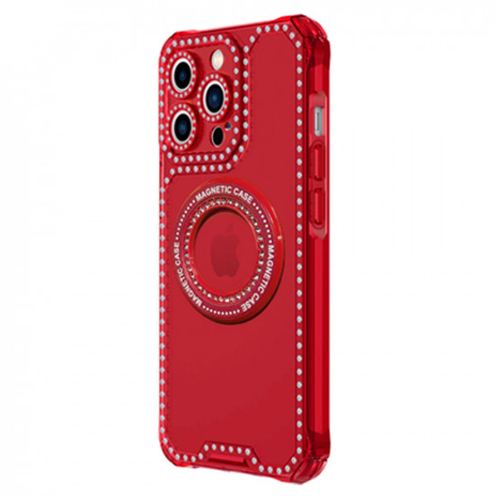Color Transparent Crystal Diamond MagSafe Case with MagSafe Feature and Camera Lens Protection for Apple iPhone 14 Pro Max [6.7] (Red)