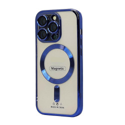 Transparent Electroplated Chrome Magnetic Magsafe Circle TPU Cover Case With Camera Lens Protection for Apple iPhone 14 Plus (Blue)