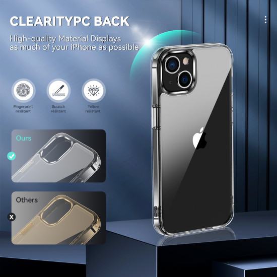 Crystal Clear Transparent Chrome Button Shockproof Bumper Protection Case for Apple iPhone 13 [6.1] (Clear)