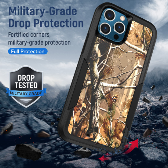 Design Fashion Heavy Duty Strong Armor Hybrid Picture Printed Case Cover for Apple iPhone 13 Pro (Camo Tree)