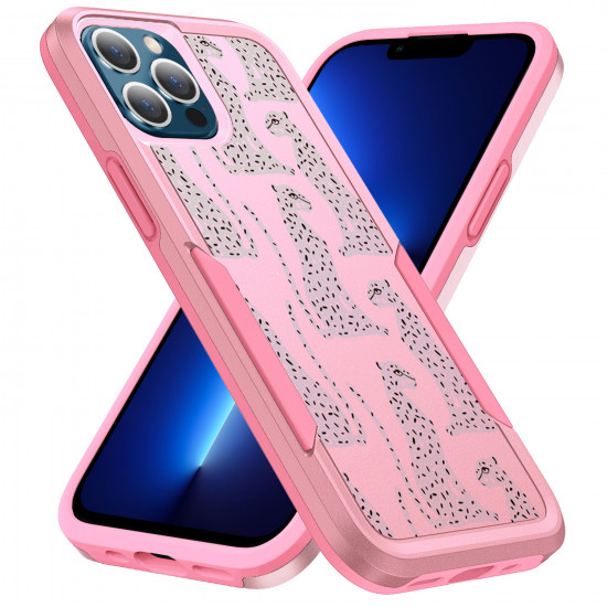 Design Fashion Heavy Duty Strong Armor Hybrid Picture Printed Case Cover for Apple iPhone 13 Pro Max (Pink Leopard)