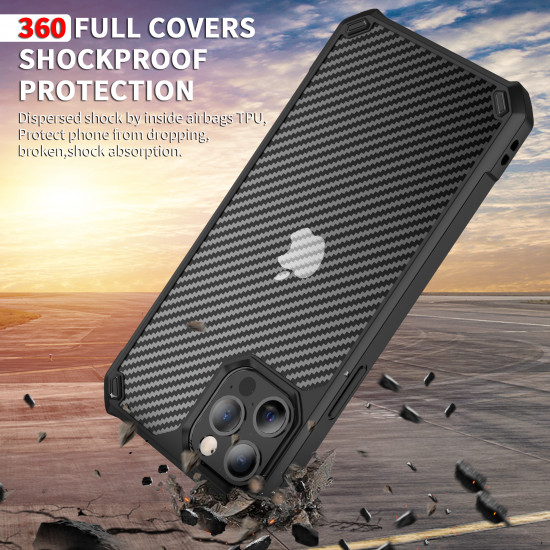 Super Armor Translucent Carbon Fiber Design Hybrid Case for Apple iPhone 13 [6.1] (Black)