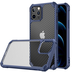 Super Armor Translucent Carbon Fiber Design Hybrid Case for Apple iPhone 13 [6.1] (Navy Blue)
