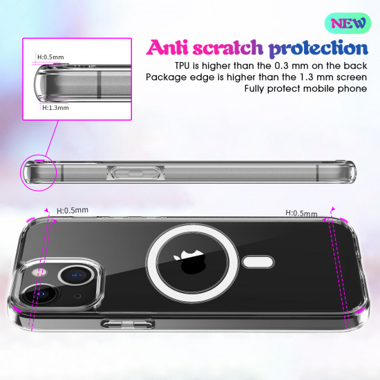 Transparent Clear Pro MAGNETIC Magsafe Circle Case for Apple iPhone 13 [6.1] (Clear)
