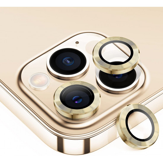 Premium Guard Titanium Alloy HD Tempered Glass Camera Lens Protector for Apple iPhone 13 Pro, iPhone 13 Pro Max (Gold)