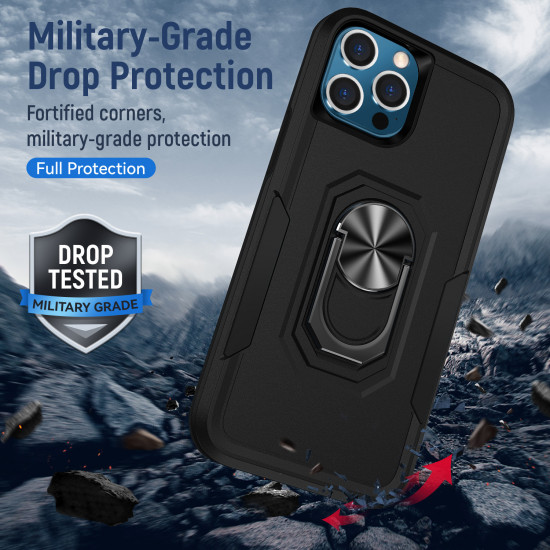 Heavy Duty Strong Armor Ring Stand Grip Hybrid Trailblazer Case Cover for Apple iPhone 13 Pro (Navy Blue)