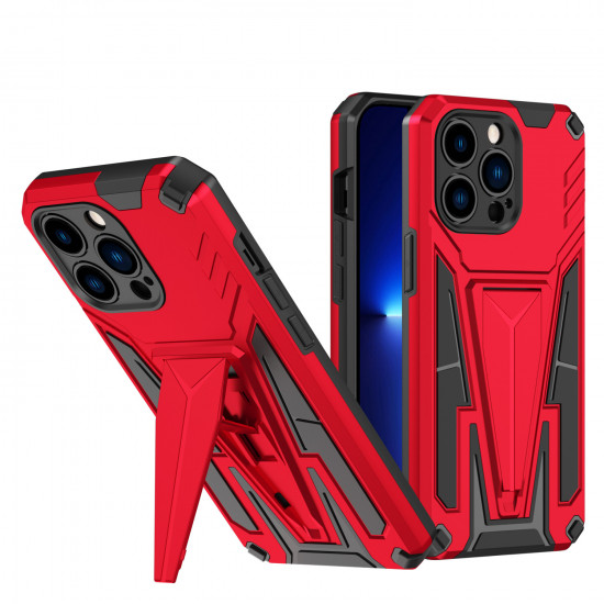 Military Grade Armor Protection Shockproof Hard Kickstand Case for Apple iPhone 13 Pro Max (Red)