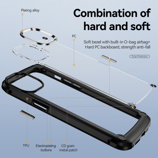 Strong Clear Armor Plate Slim Edge Bumper Protective Case for Apple iPhone 14 Plus [6.7] (Black)