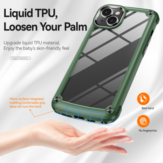 Strong Clear Armor Plate Slim Edge Bumper Protective Case for Apple iPhone 14 [6.1] (Green)