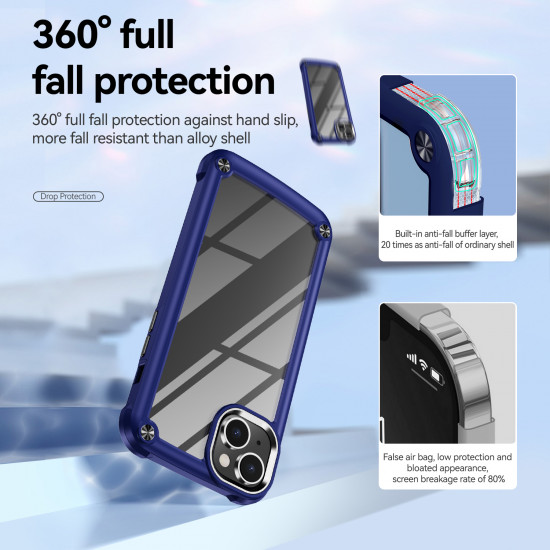 Strong Clear Armor Plate Slim Edge Bumper Protective Case for Apple iPhone 14 [6.1] (Navy Blue)