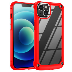 Strong Clear Armor Plate Slim Edge Bumper Protective Case for Apple iPhone 14 Plus [6.7] (Red)