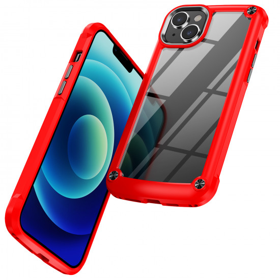 Strong Clear Armor Plate Slim Edge Bumper Protective Case for Apple iPhone 14 Plus [6.7] (Red)