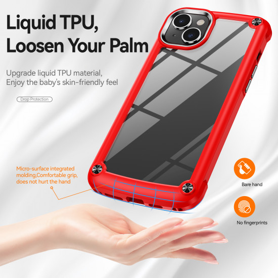Strong Clear Armor Plate Slim Edge Bumper Protective Case for Apple iPhone 14 Plus [6.7] (Red)