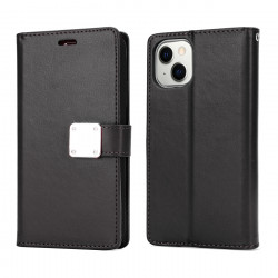 Multi Pockets Folio Flip Leather Wallet Case with Strap for Apple iPhone 14 [6.1] (Black)