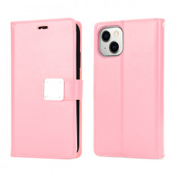 Multi Pockets Folio Flip Leather Wallet Case with Strap for Apple iPhone 14 [6.1] (Rose Gold)