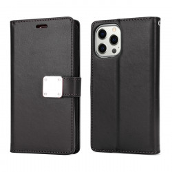 Multi Pockets Folio Flip Leather Wallet Case with Strap for Apple iPhone 14 Pro [6.1] (Black)