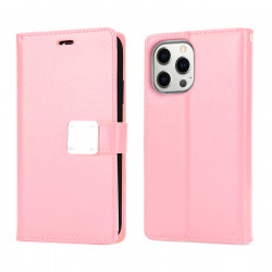 Multi Pockets Folio Flip Leather Wallet Case with Strap for Apple iPhone 14 Pro [6.1] (Rose Gold)