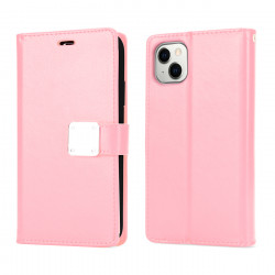 Multi Pockets Folio Flip Leather Wallet Case with Strap for Apple iPhone 14 Plus [6.7] (Rose Gold)