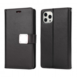 Multi Pockets Folio Flip Leather Wallet Case with Strap for Apple iPhone 14 Pro Max [6.7] (Black)