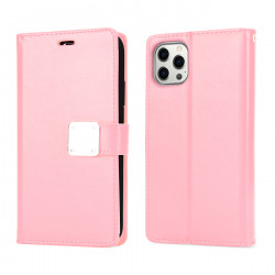 Multi Pockets Folio Flip Leather Wallet Case with Strap for Apple iPhone 14 Pro Max [6.7] (Rose Gold)